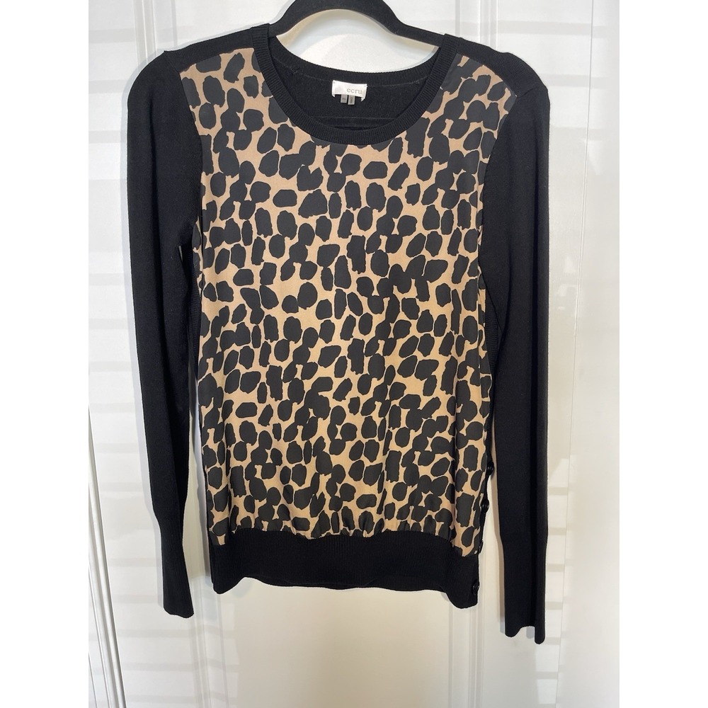 ecru women's‎ sweater cheetah print black size XS Mer-Wook Silk Spandex Acrylic
